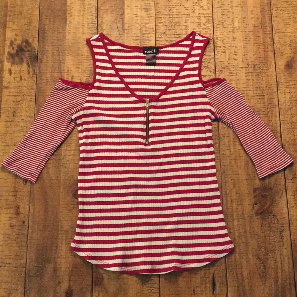 Rue 21 Open Shoulder Striped 3/4 Sleeved Top